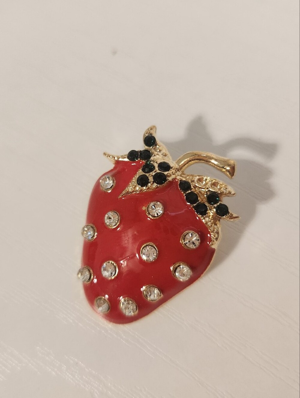 Gold-Tone Red Strawberry Crystal Brooch - Women Jewelry